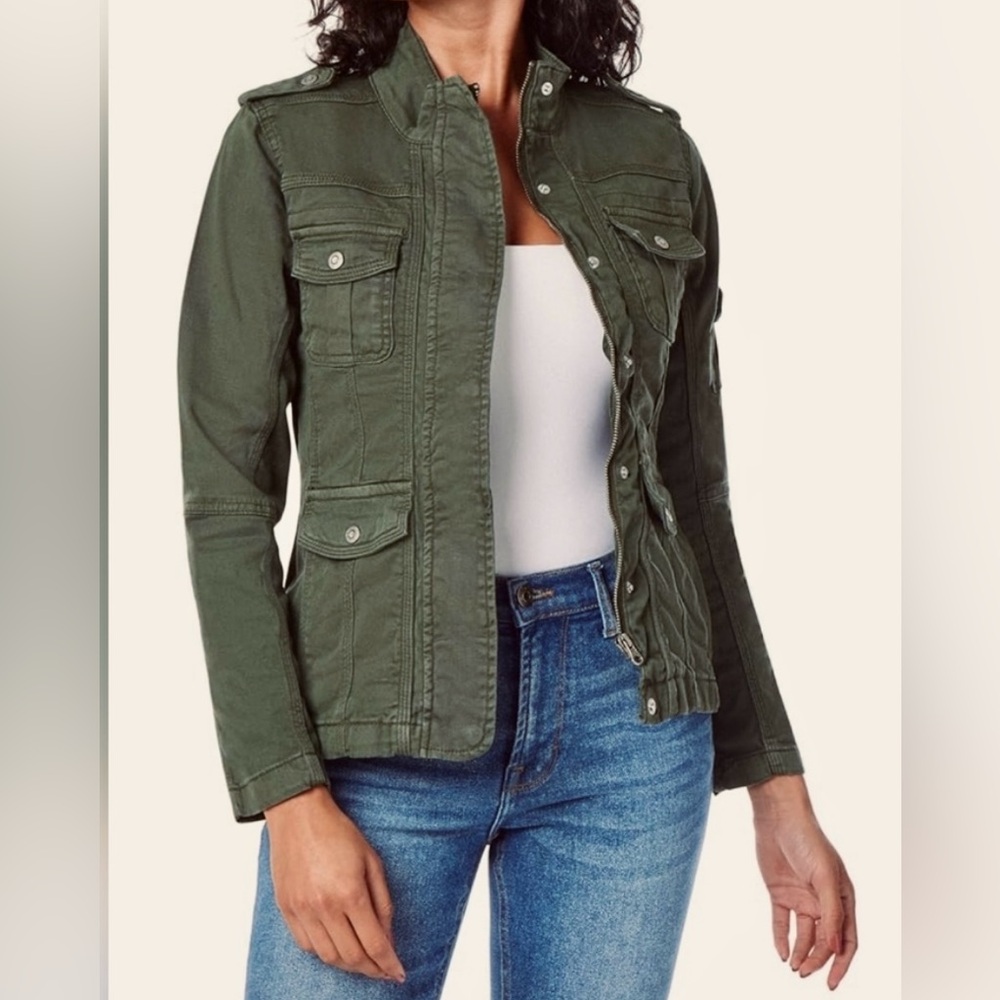 Kensie Olive Green Military Cargo Utility Jacket
